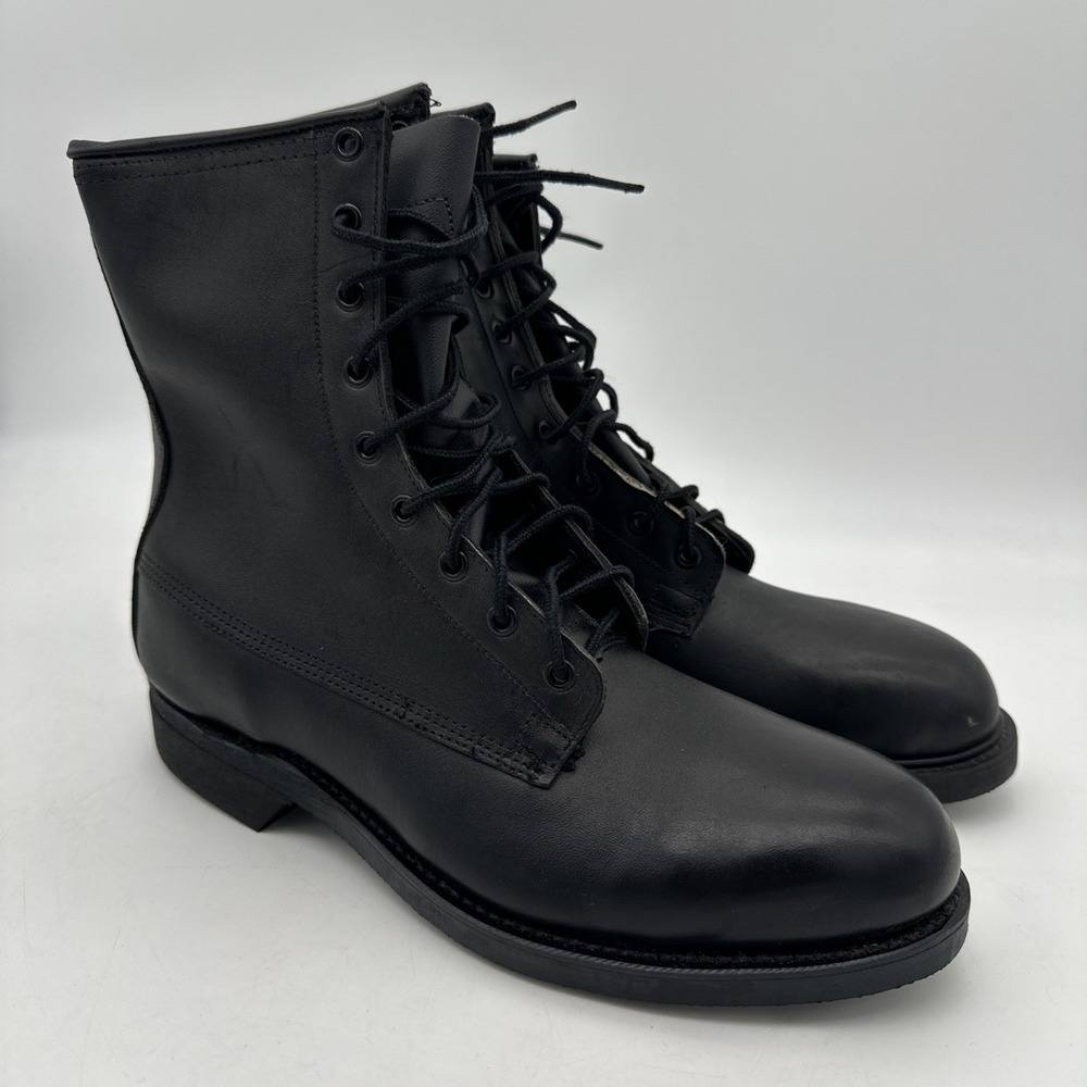 VTG 1990 WOLVERINE World Wide Black Leather Steel Toe Combat Boots Men 8R EUC